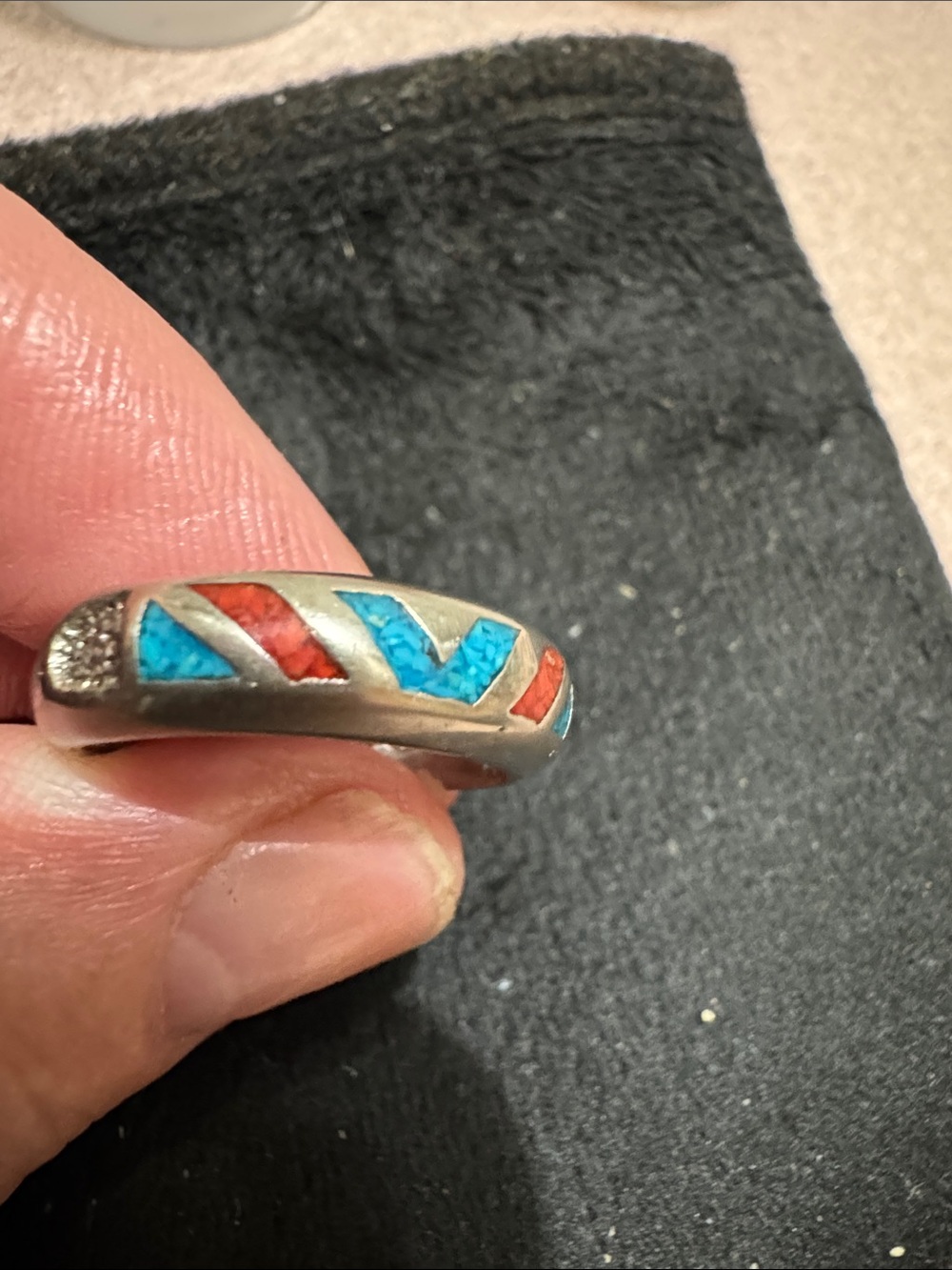 Sterling silver and turquoise with coral ring